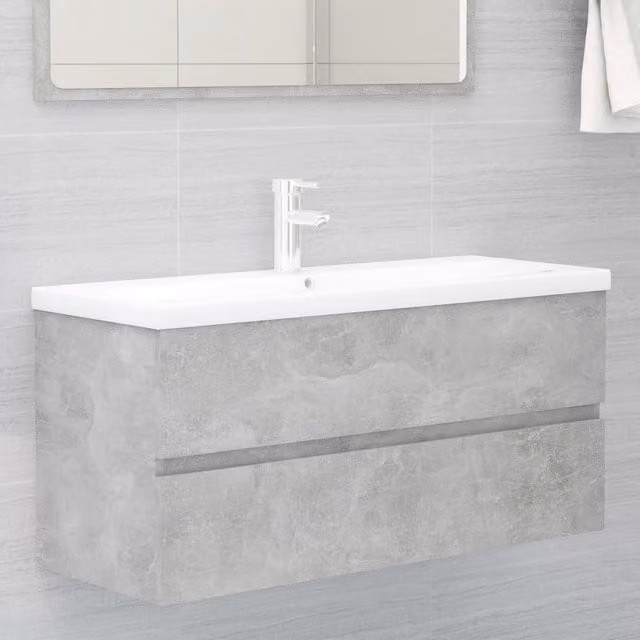 Berkfield Home Modern Bathroom Sink Cabinet in Concrete Grey, W/D/H: 100 x 38.5 x 45 cm