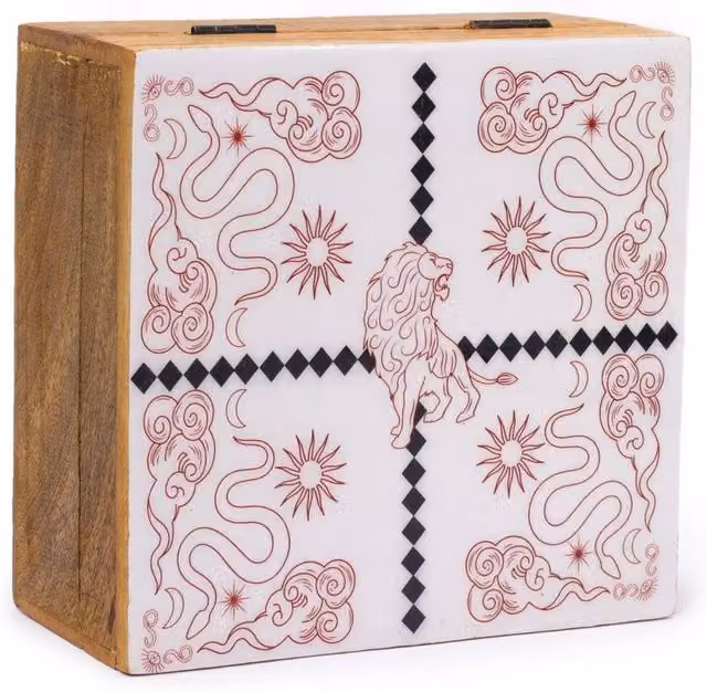 KDMD Hop Hare Big Enameled Square Box with Lion and Snakes Design in White