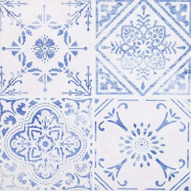 d-c-fix Self-Adhesive Mediterranean Tile-Look Floor Vinyl Tiles in Blue and White