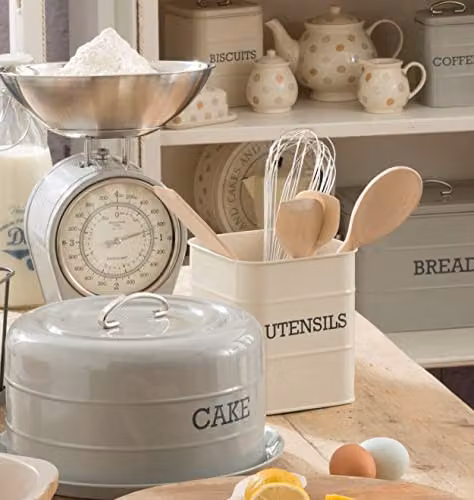 KitchenCraft Living Nostalgia Metal Utensil Holder in Beige or Green, W: 15 cm, D: 16 cm – 2