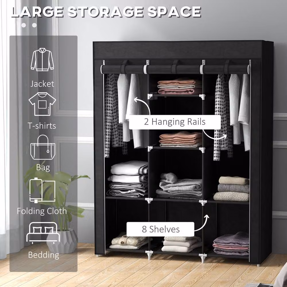 STILVORA Modern Black Roll Shutter Wardrobe with Hanging Rod and Internal Shelves, H 162.5 x W 125.0 cm – 4