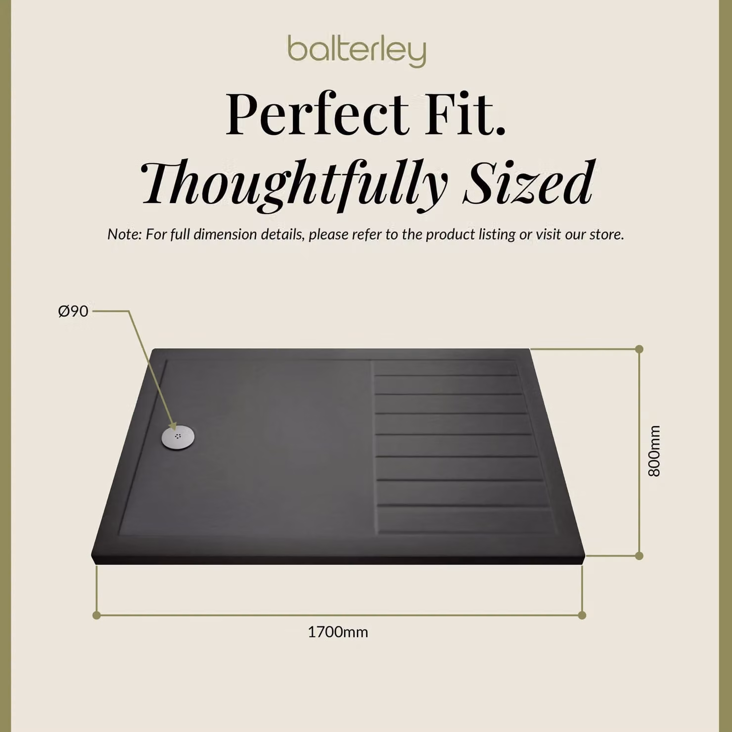 Balterley Premium Rectangular Walk In Shower Tray in Slate Grey, W: 1700 mm, D: 800 mm – 3