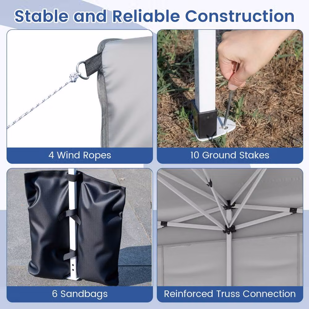 Costway Pop Up Canopy Tent Patio Sunshade Shelter with 6 Sidewalls, Grey/Silver, W: 600 cm, D: 300 cm, H: 250 cm – 4