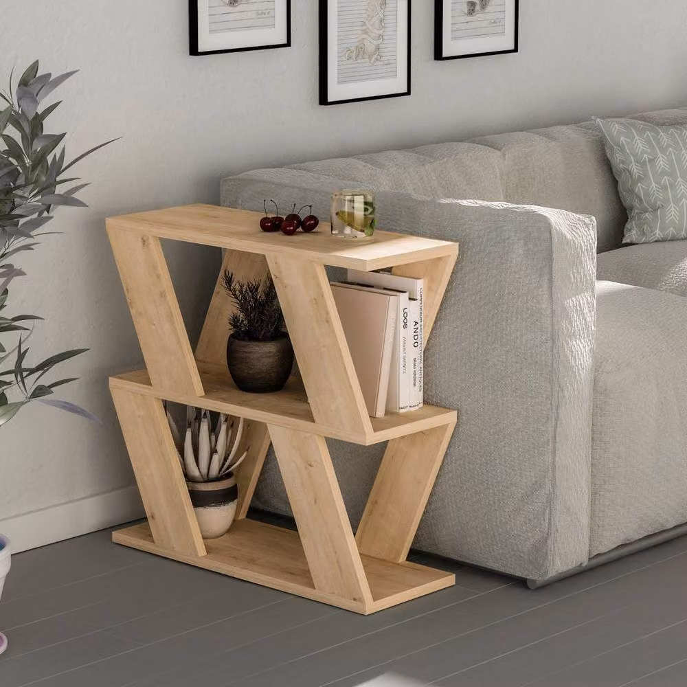 CALICOSY Lazena 3-Shelf Side Table in Brown, W: 60 cm, D: 22 cm, H: 57 cm – 2