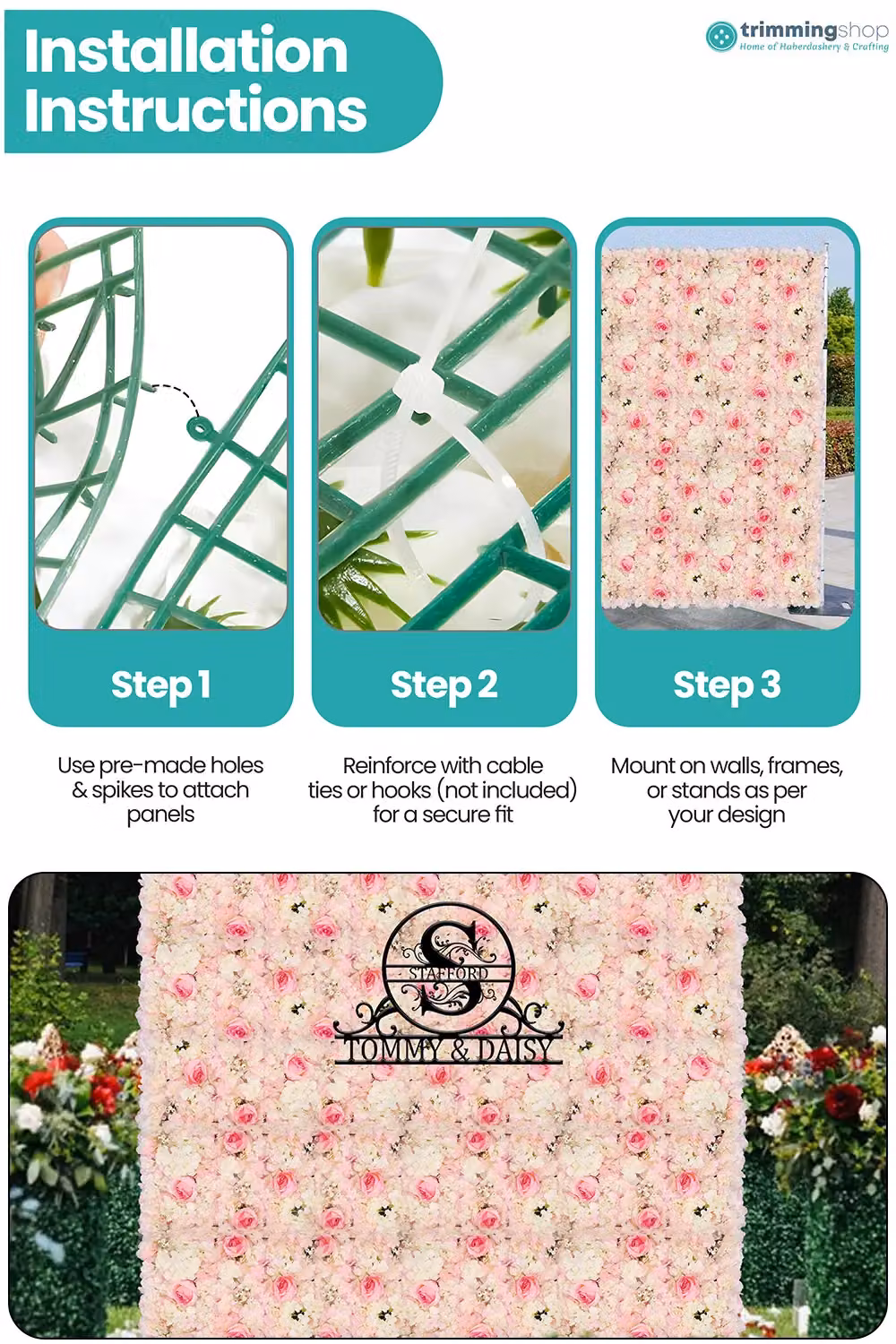 Neel Blue Artificial Floral Wall Panel in Blue and White for Wedding Photography Backdrops, W/D/H: 60 x 40 x 40 cm – 1