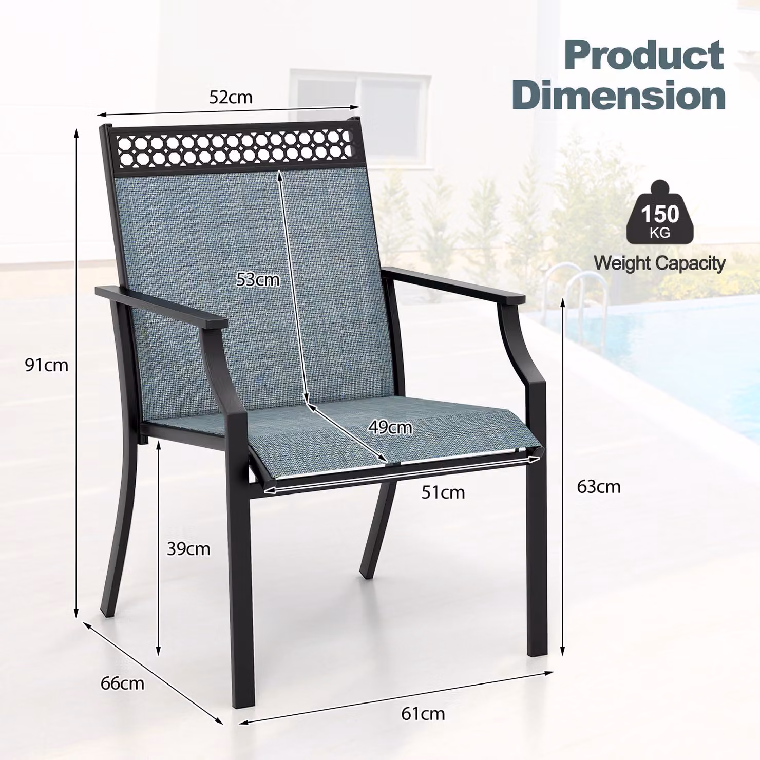 COSTWAY Set of 2 Modern Metal Patio Chairs in Blue and Black – 2