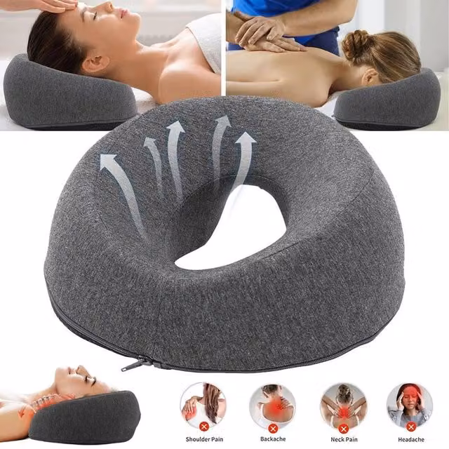 Kelvenix Grey Breathable Memory Foam Contoured Pillow for Stomach Sleepers with Removable Cover – 1