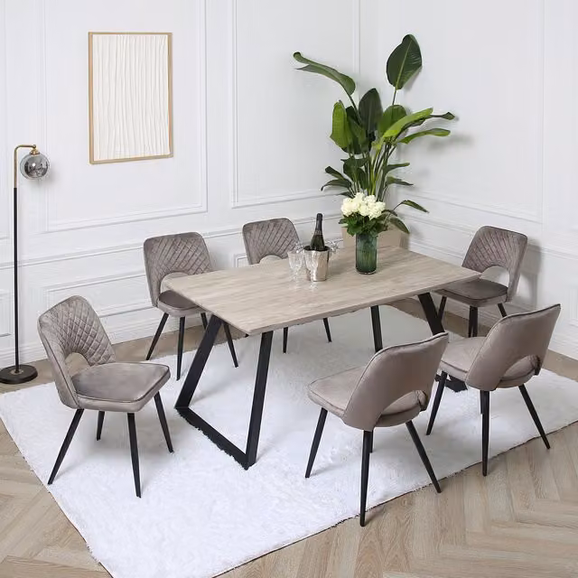 Home Garden Direct Dorchester Dining Set with Rectangular Table and 6 Chairs in Grey