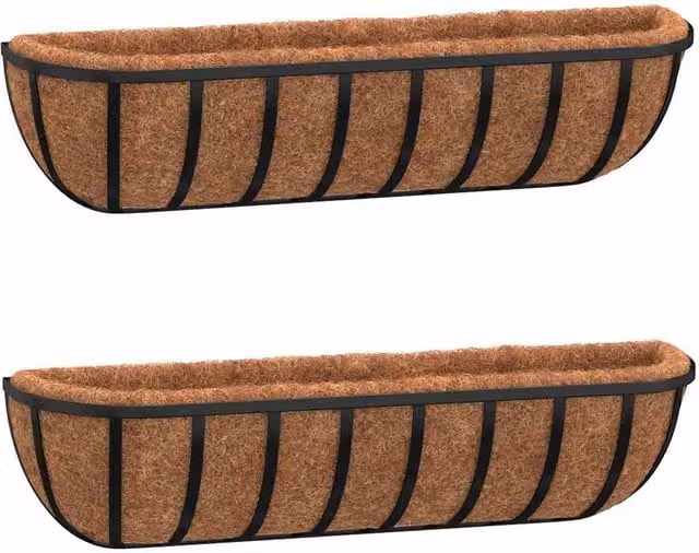 Berkfield Home Steel Wall Troughs with Coco Liners, Black, 2 Pieces, W: 61 cm, D: 19 cm, H: 16 cm – 1