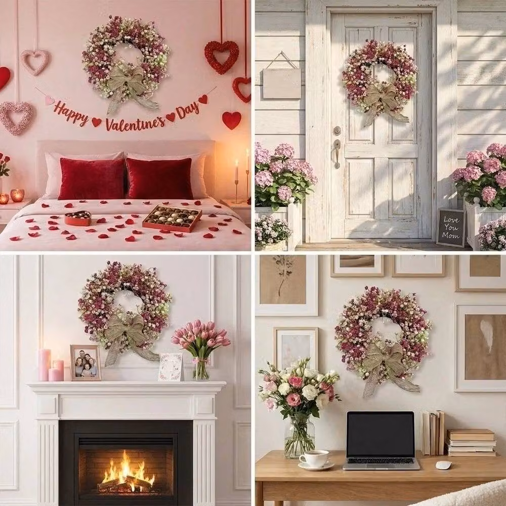 SPETLEK Red Round Artificial Eucalyptus Wreath with Flowers and Leaves, Diameter: 100 cm – 2