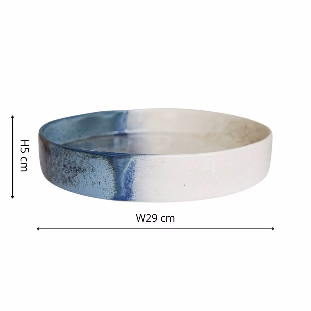 Ivyline Bowen Ceramic Dipped Candle Plate, White and Blue, D29cm, H5cm – 3