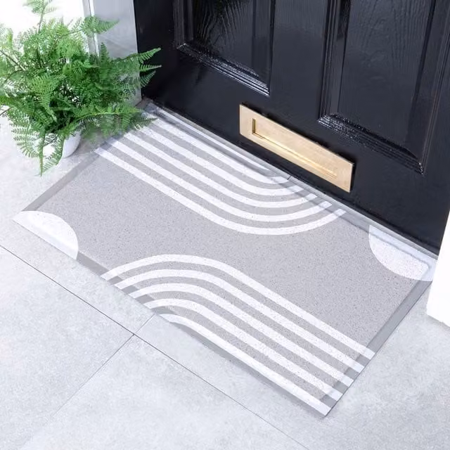 Artsy Mats Grey Abstract Lines Indoor and Outdoor Doormat, W: 70 cm, D: 40 cm