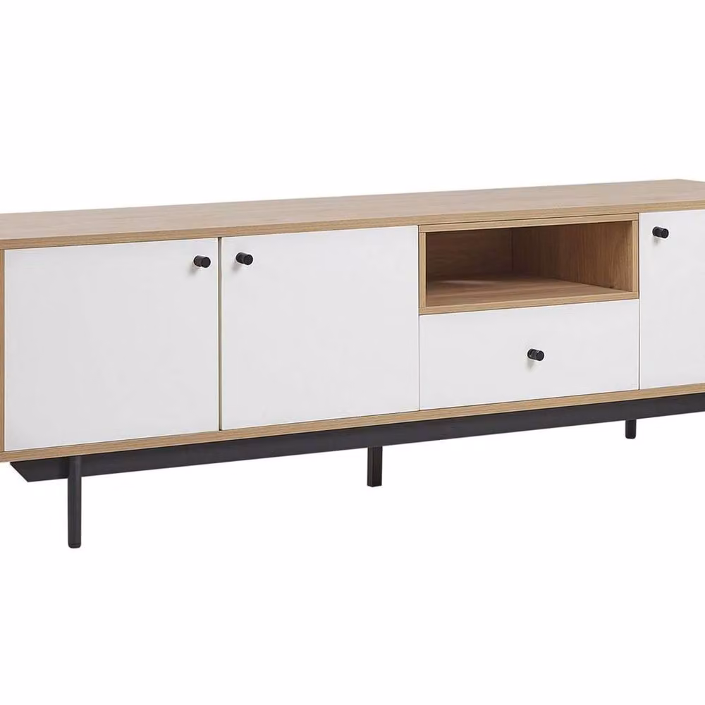 Wyld and Coco Retro TV Stand for up to 75-Inch TVs in Brown and White – 2