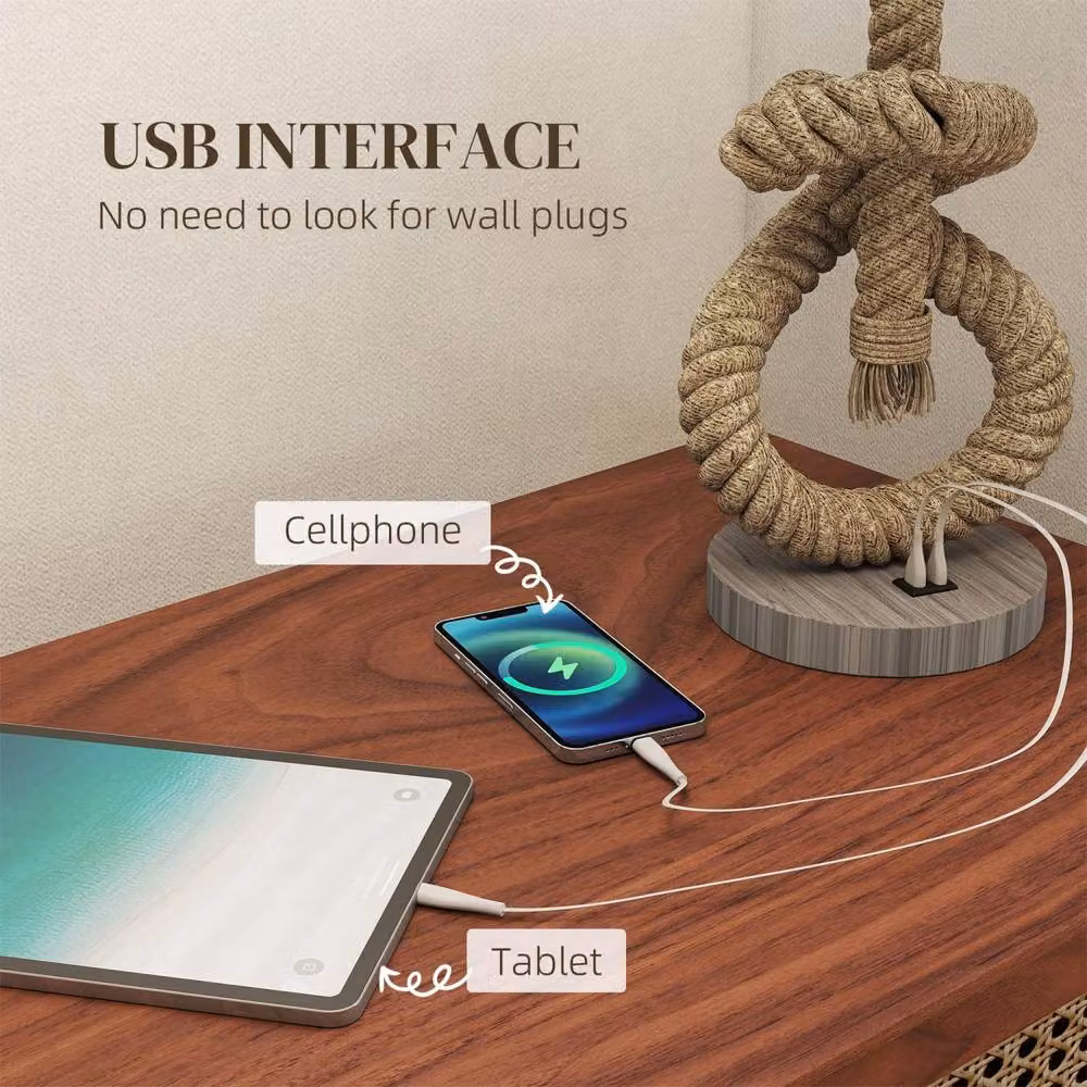 Wyld Haus Releta Nautical LED Table Lamp with USB Charging Port in Beige – 6