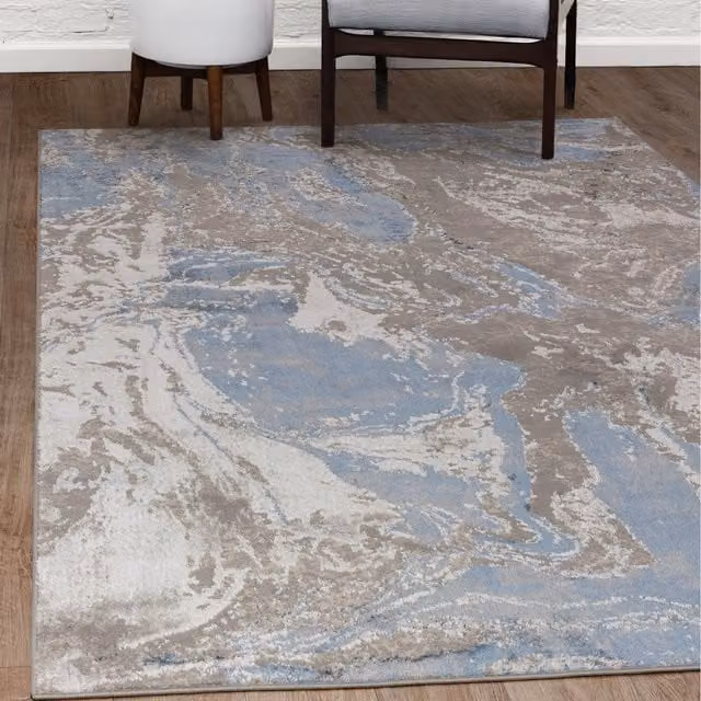 The Rug Edit Ritz Metallic Abstract Blue Modern Living Area Rug, Width: 220 cm