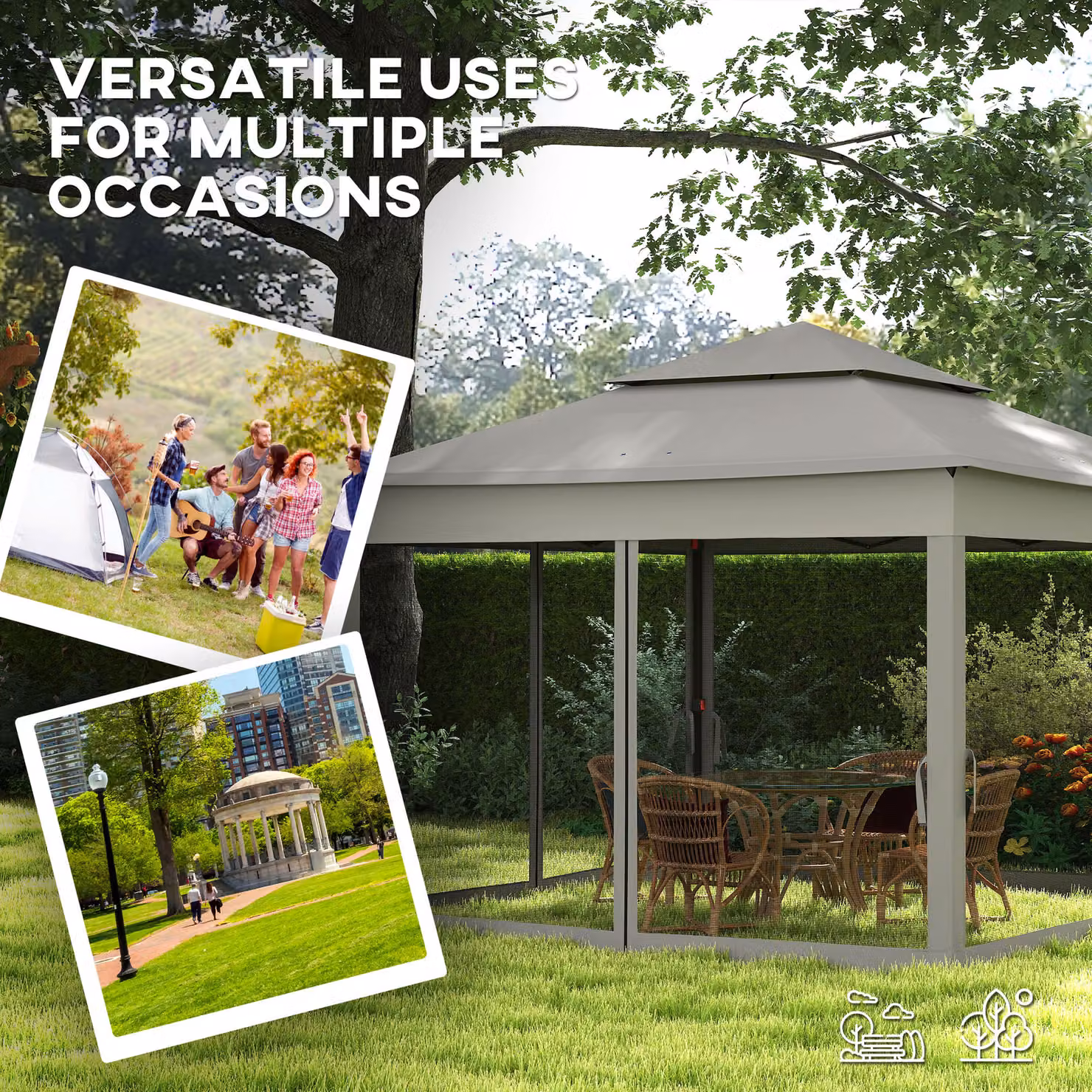 Outsunny Pop Up Gazebo with Sides and Netting, Double-Roof Garden Tent in Dark Grey, W: 300 cm, H: 270 cm – 4