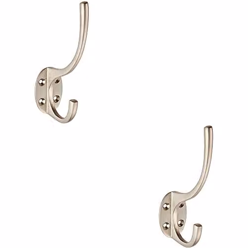 Loops 2 Pack Victorian Hat and Coat Hooks on Oval Backplate in Satin Nickel, 64mm Projection