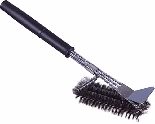 St Helens Home & Garden Long Handled BBQ Cleaning Brush with Stainless Steel Scraper in Black and Silver