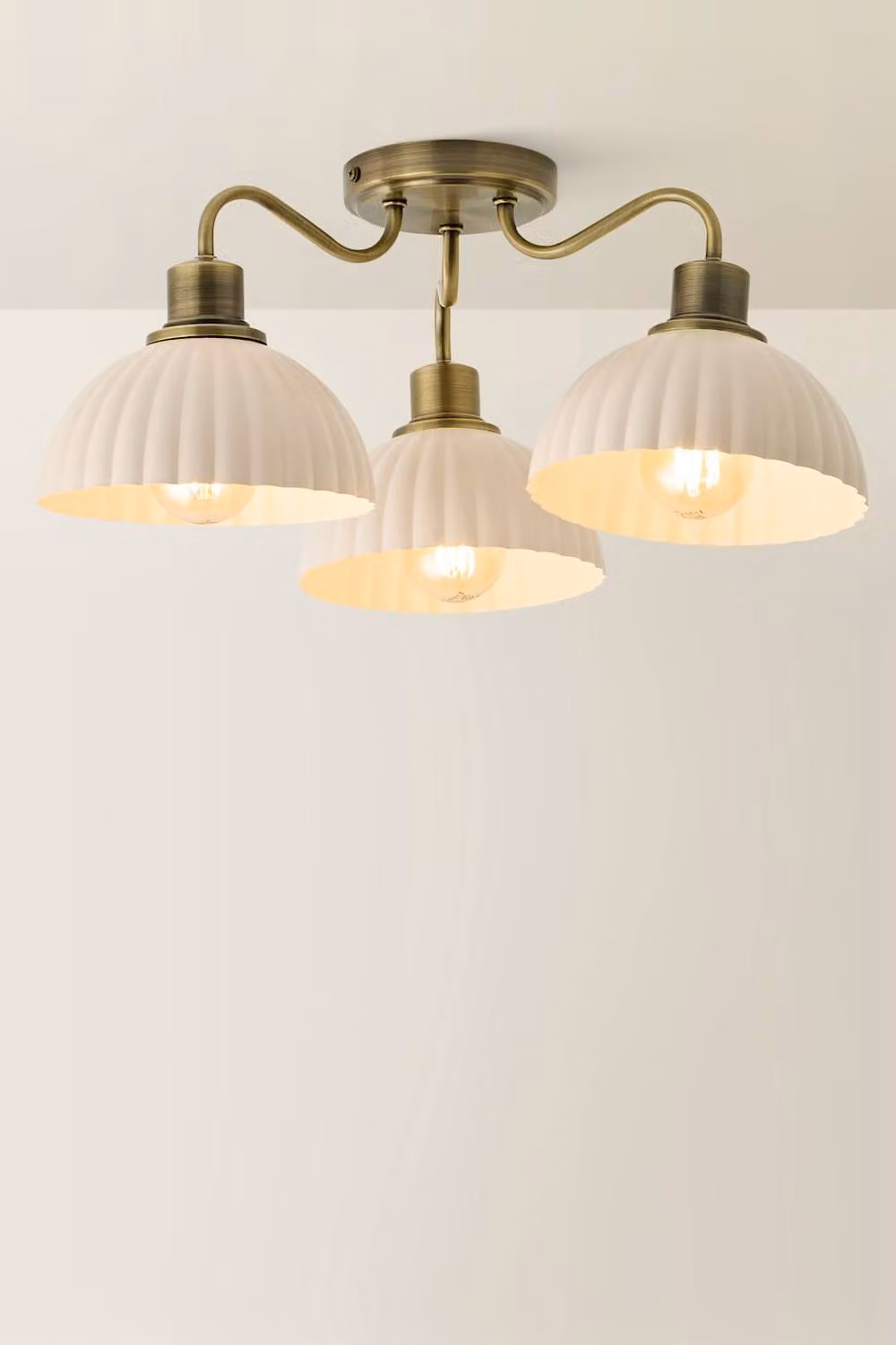ValueLights Bourton Cream Ribbed Dome 3 Arm Ceiling Pendant Light in Gold/Brass – 2