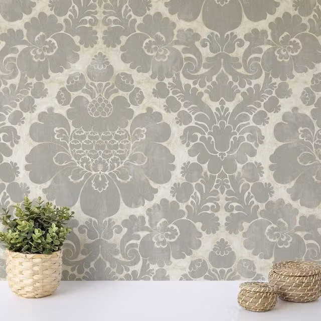 Wallquest Classic Floral Abstract Wallpaper in Silver, White, Gold and Grey