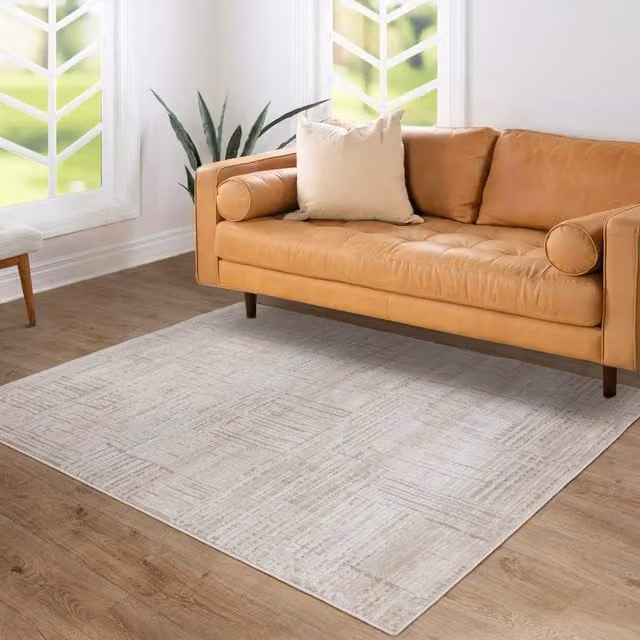 The Rug Edit Axel Geometric Grid Scandinavian Rectangular Living Area Rug in White, Yellow and Beige, W: 200 cm, D: 275 cm