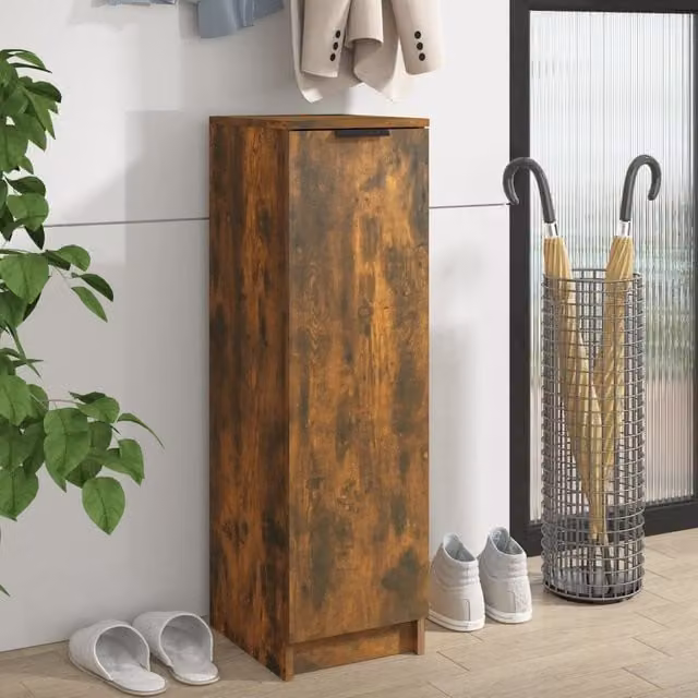 Berkfield Home Smoked Oak Shoe Cabinet in Brown, W/D/H: 30 x 35 x 100 cm