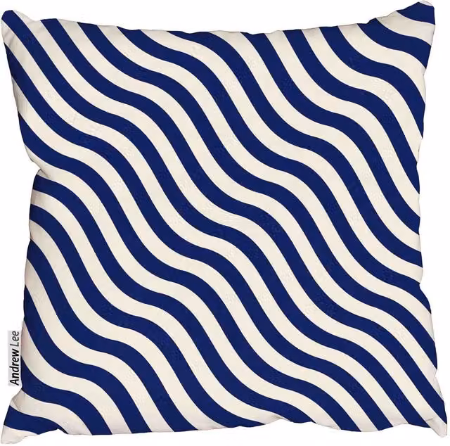 Benjamin Tate Design LTD Nautical Blue Striped Abstract Square Cushion, W: 60 cm, H: 60 cm