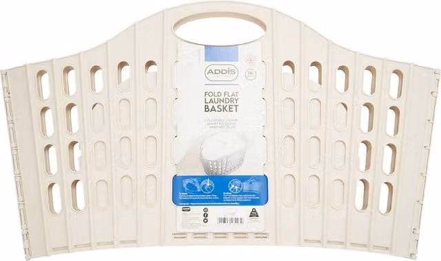 Addis Fold Flat Collapsible Laundry Basket with Handles in Beige/White