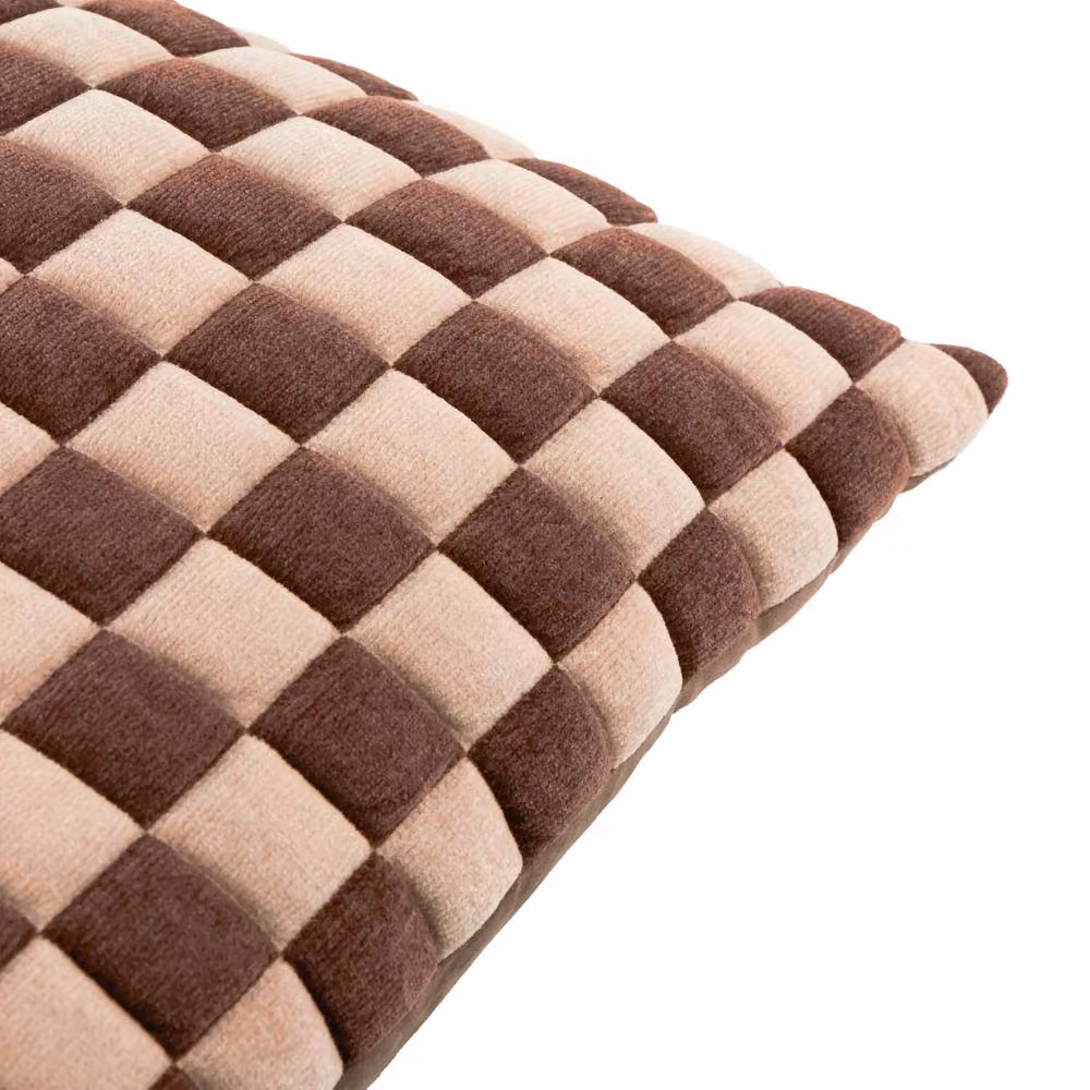 Furn Softie Brown Checked Quilted Square Plush Cushion W/D/H: 50 x 50 x 50 cm – 2