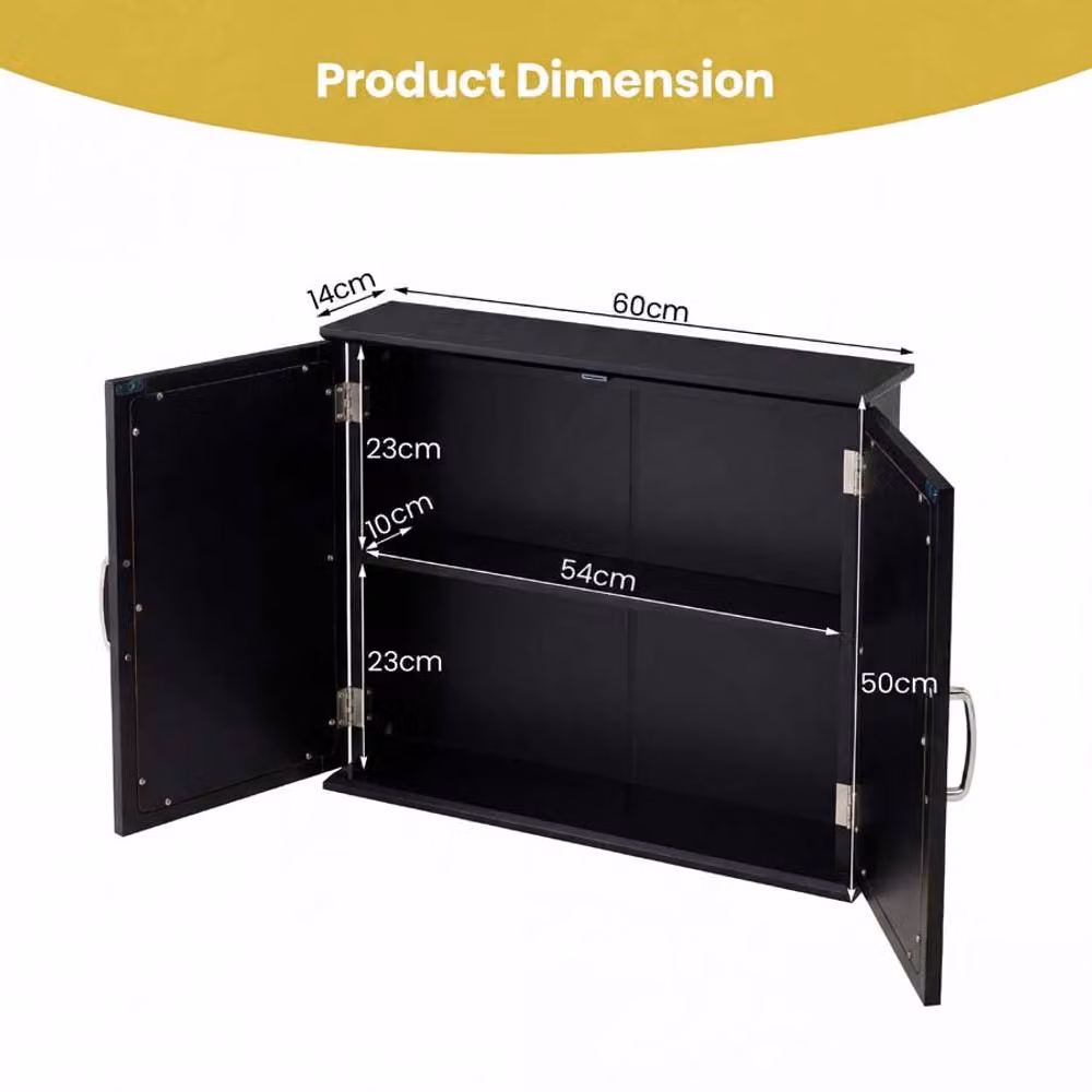 Gymax Modern Black Wall-Mounted Medicine Cabinet with Mirrored Double Hinged Doors – 3