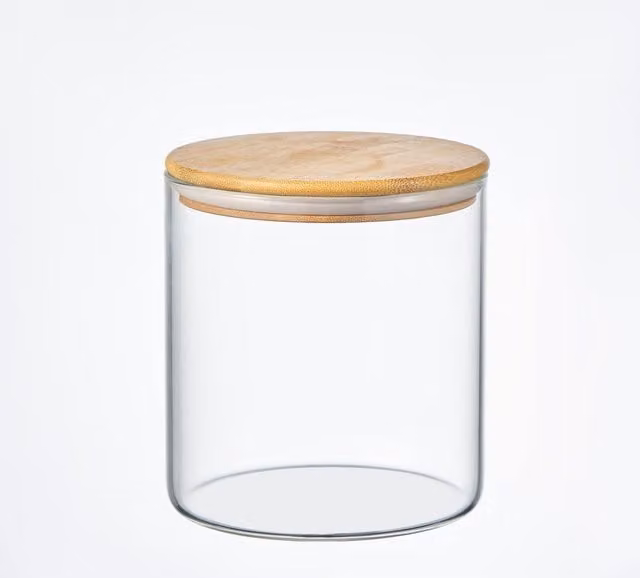Eden & Willow Large Wide Mouth Glass Storage Jar with Airtight Bamboo Lid, Transparent, 2.6 l