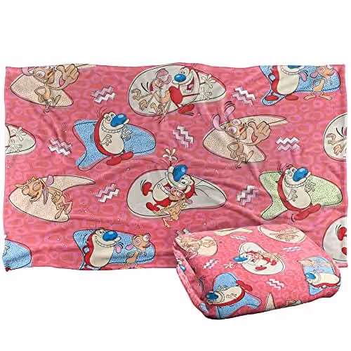 Ren and Stimpy Pattern Silky Touch Super Soft Fleece Throw Blanket, Multicolour, W/D/H: 91 x 147 cm – 1