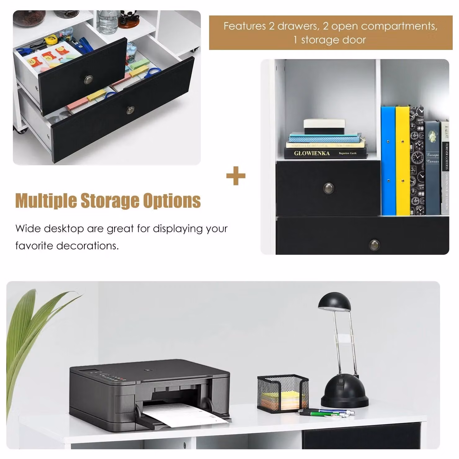 Costway Mobile File Cabinet and Rolling Printer Stand with 2 Drawers and 2 Open Storage Compartments in Black – 4
