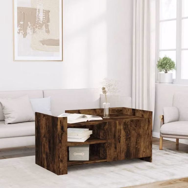 Berkfield Home Modern Rectangular Coffee Table in Smoked Oak Brown, W/D/H: 100 x 50 x 50 cm