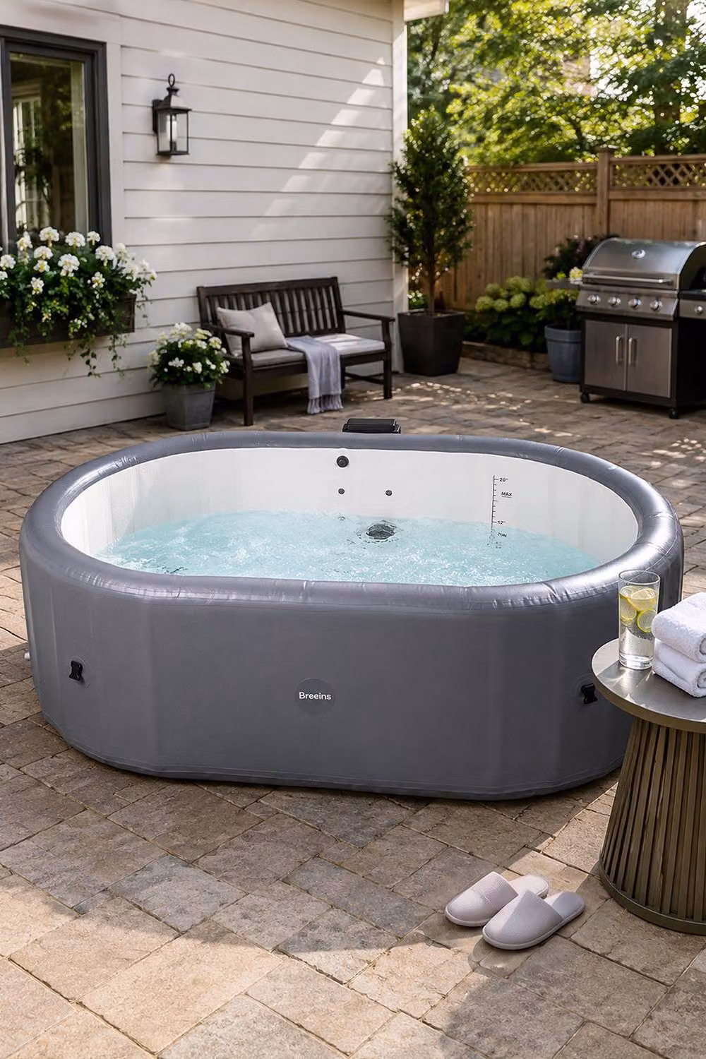 Living and Home Portable Inflatable Round Hot Tub with 180 Soothing Air Jets in Grey – 2