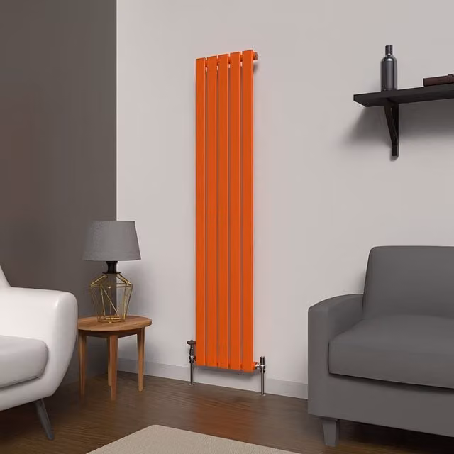 Lux Heat Flat Coloured Vertical Steel Radiator in Sunburst Orange, H: 160 cm, W: 35 cm
