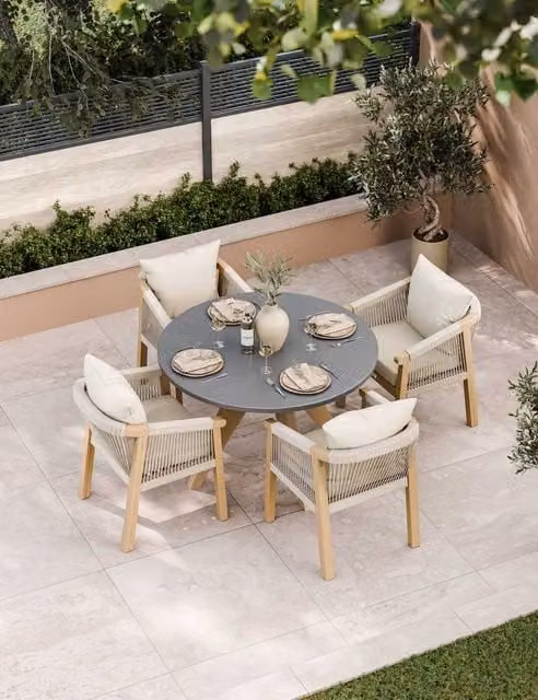Royalcraft Luna 4 Seater Round Dining Set in Beige Mix Acacia Wood