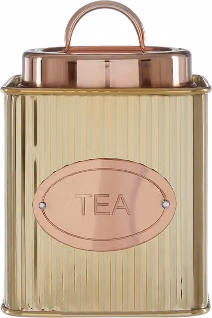 Orsina Prescott Square Tea Canister in Gold Striped Stainless Steel