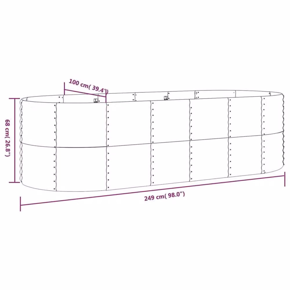 Berkfield Home Garden Raised Bed in Green Powder-coated Steel, W/D/H: 249 x 100 x 68 cm – 4