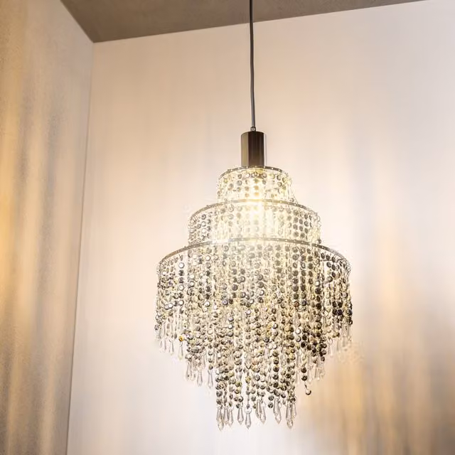 CGC Lighting Liza Three Tier Extra Large Crystal and Chrome Ceiling Light Shade in Clear – 1