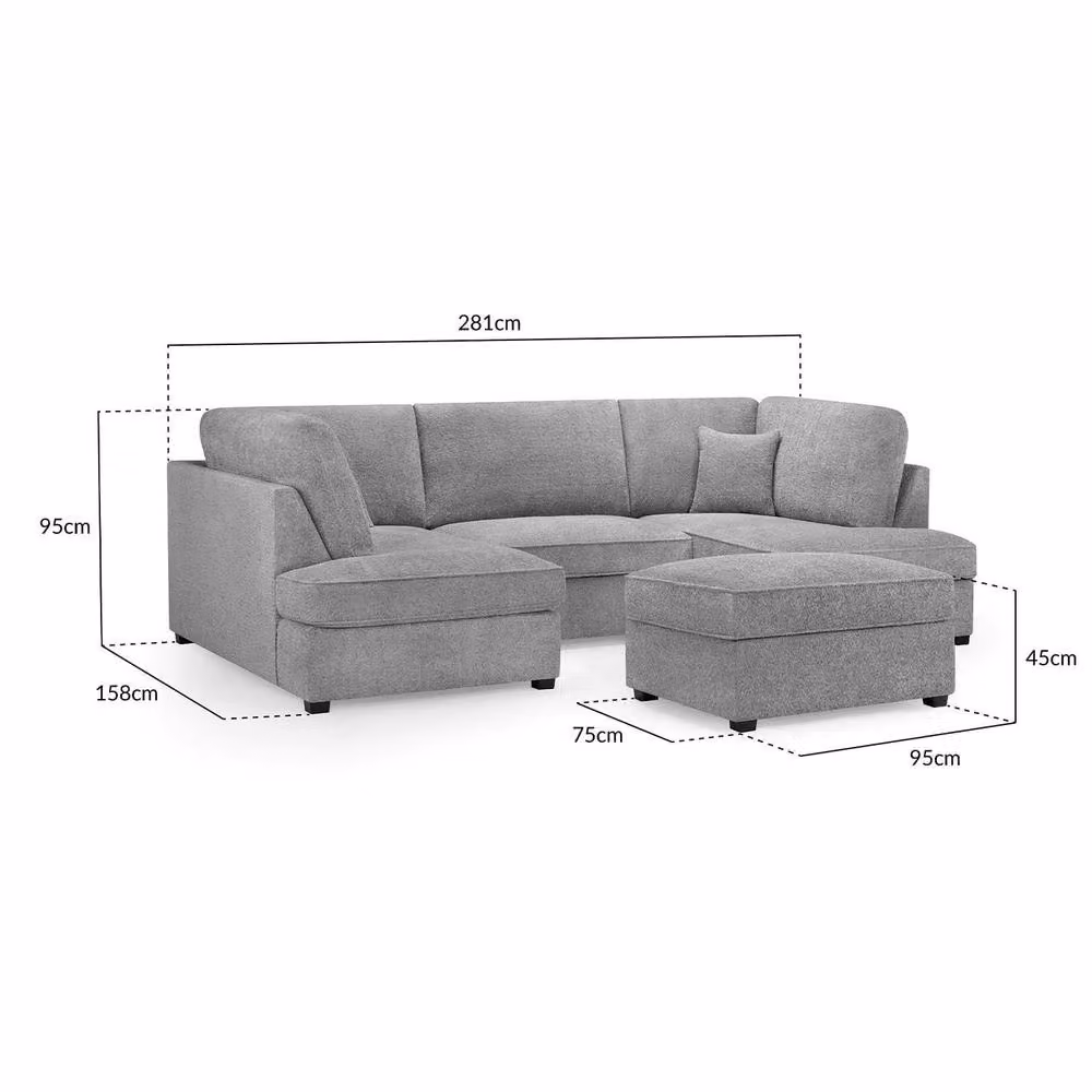 Furnishings For Less UK California Grey Boucle U-Shaped 6 Seater Sofa with Matching Ottoman – 3