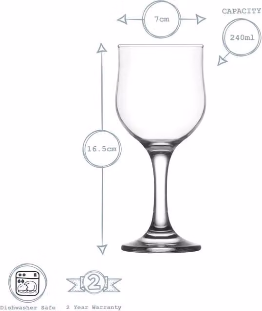 LAV Nevakar Transparent Wine Glasses, 240ml, Pack of 12