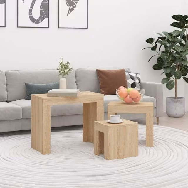 Berkfield Home Nesting Coffee Tables, 3 Piece Set in Brown Sonoma Oak Engineered Wood – 1
