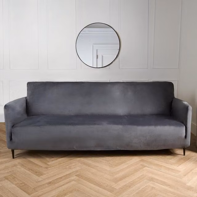 OHS Velvet Stretch 3 Seater Sofa Protector Cover in Grey