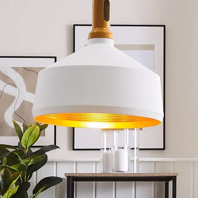 Wyld and Coco Geometric Pendant Lamp in White, Gold and Wood