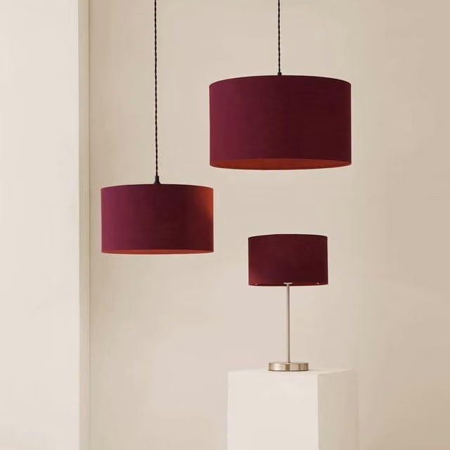 ValueLights Reni Plum Fabric Drum Ceiling Lamp Shade, Diameter: 45 cm