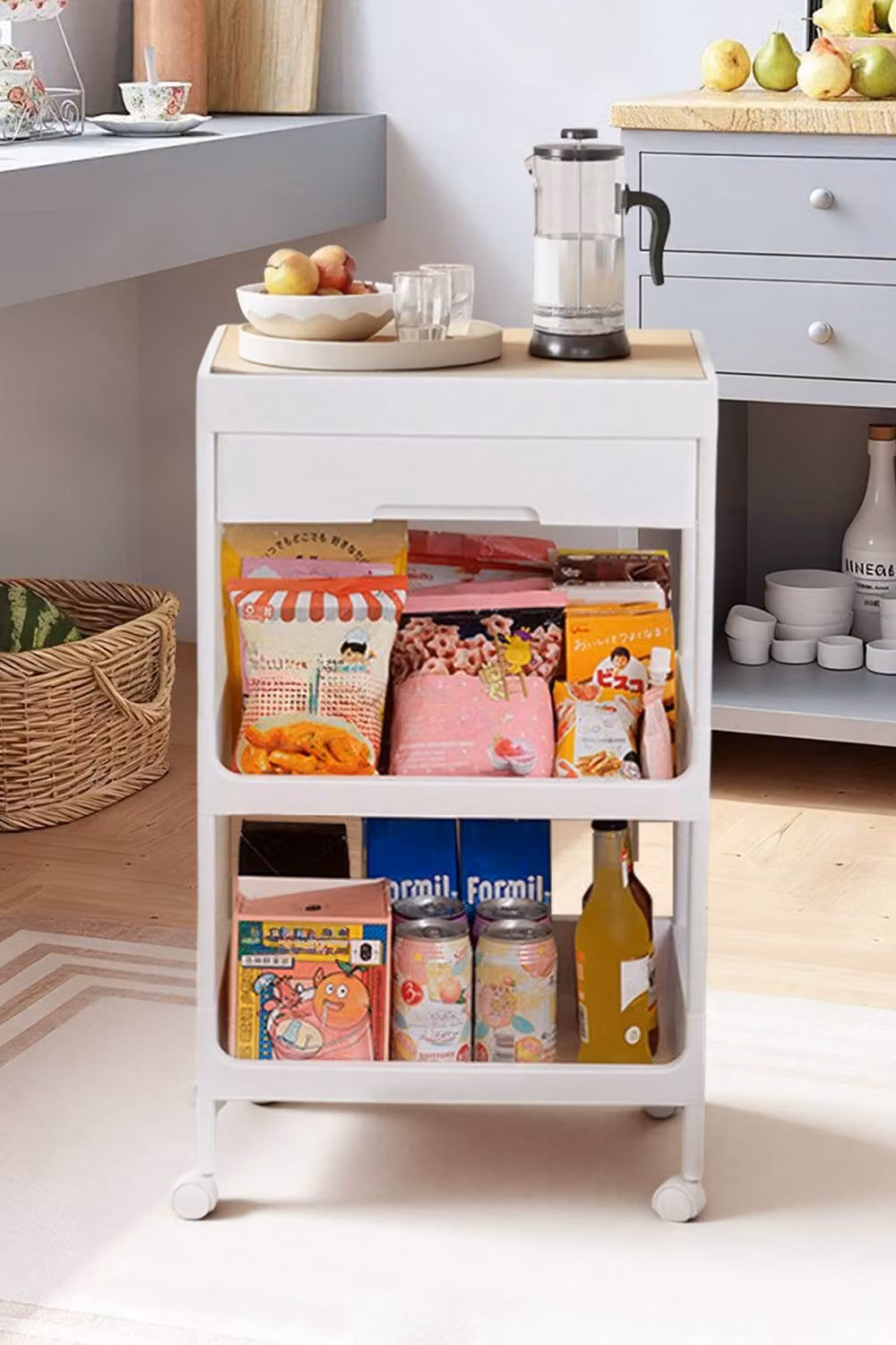 Garden Sanctuary Modern 3-Tier Storage Trolley with Drawer in White – 2