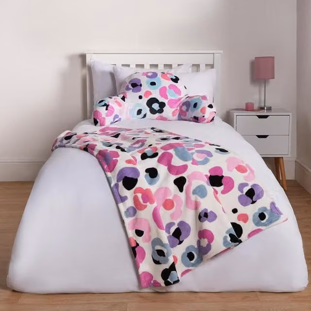 OHS Pink Leopard Animal Print Sherpa Fleece Throw for Children