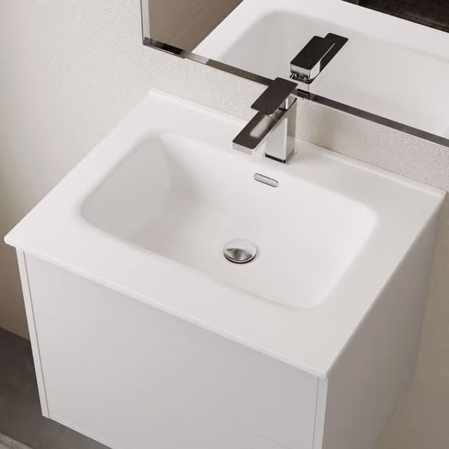 Banyetti Athena Rectangular Ceramic Countertop Basin Sink in Gloss White, W: 60.5 cm, D: 46.5 cm, H: 16.5 cm
