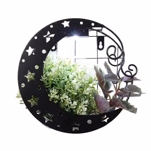 Gardenwize Solar Moon Wall Planter with Warm White LED Light, Black Metal Moon Shaped Outdoor Hanging Flower Pot for Garden and Balcony, W/D/H: 25 x 25 x 12 cm – 5